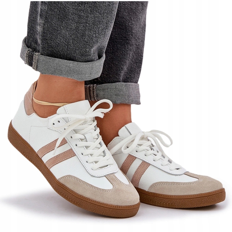 Zazoo N1068 Dámské Kožené Nízké Tenisky Béžové 39