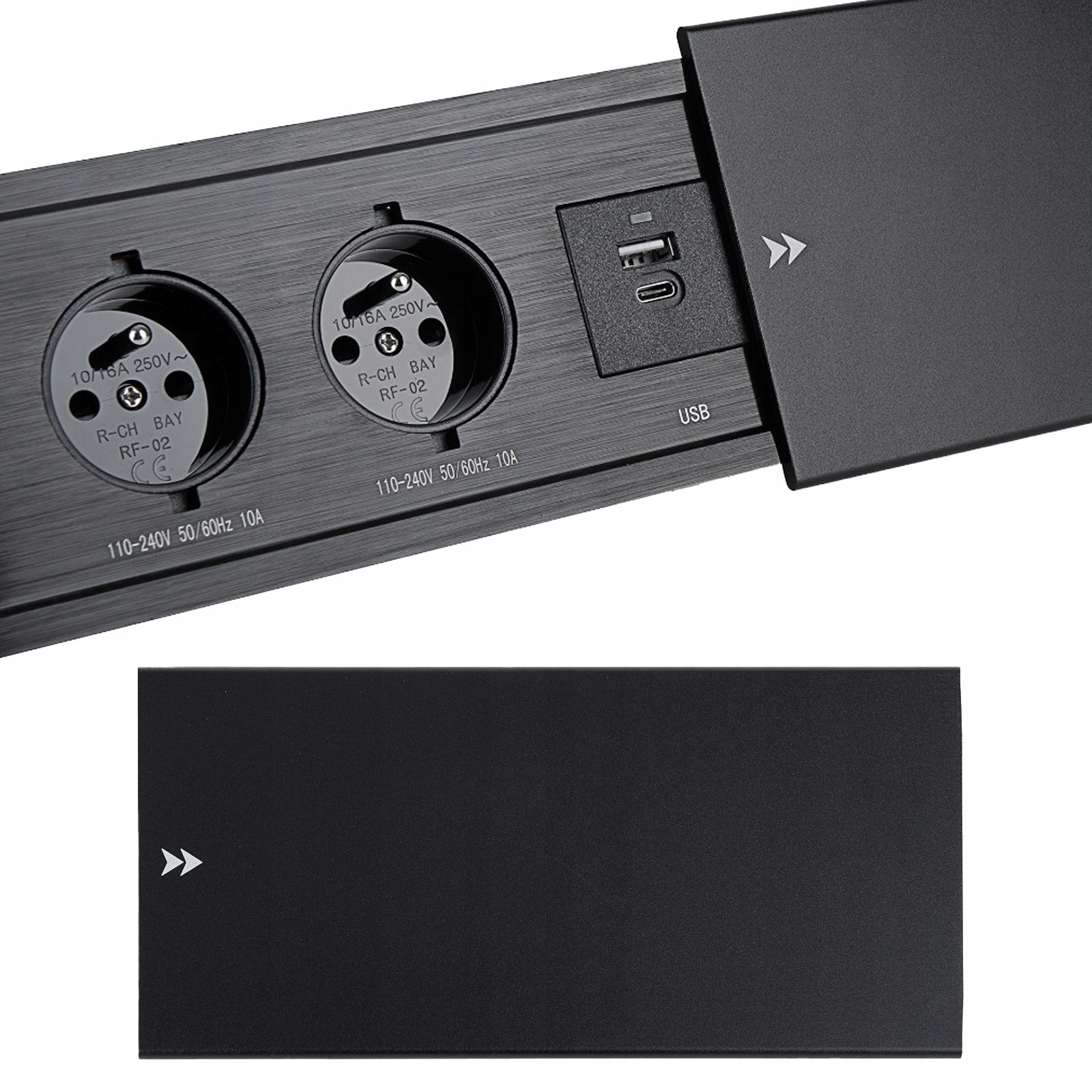 Gniazdo meblowe chowane wpuszczane w blat przedłużacz 2xUSB 18W 230V czarne