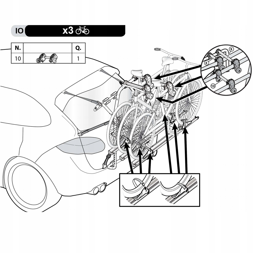 UCHWYT ROWEROWY BAGAŻNIK NA KLAPĘ 3 ROWERY STANDUP Szerokość produktu 128 cm