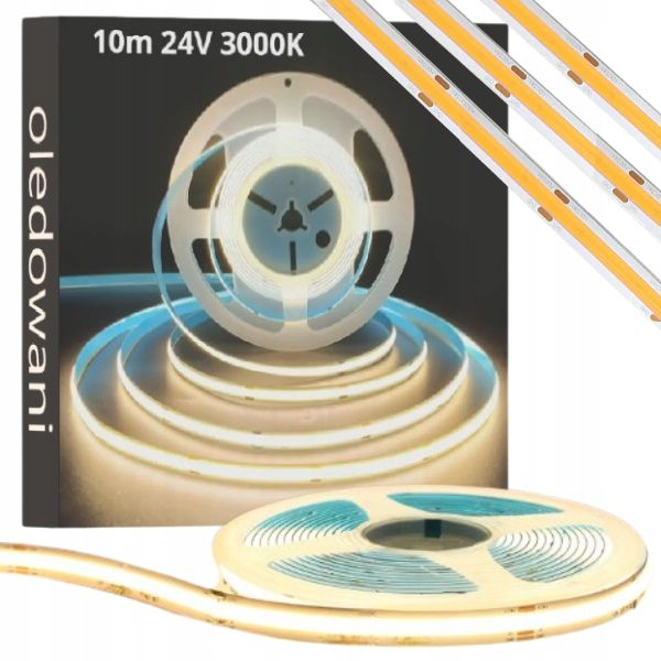 10m Taśma Led Cob 312 Led/m 11W/m Biała Ciepła 3000K 24V IP20