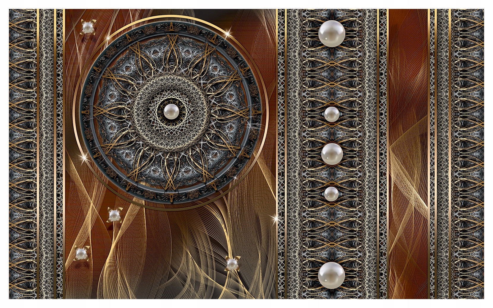 Fototapeta Zlatá Mandala s perlami Perspektiva luxus vinyl 254x184 lepidlo