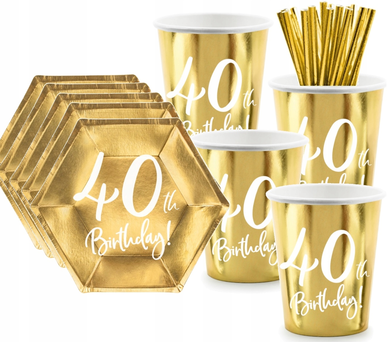 Kubeczki Talerzyki Słomki Zestaw Złote Urodziny 40