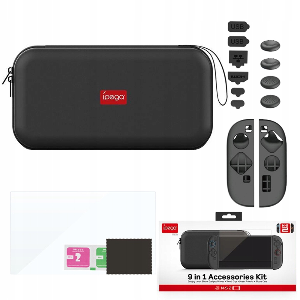 iPega Zestaw 9w1 etui szkło zatyczki nakładki na pady do Nintendo Switch 2