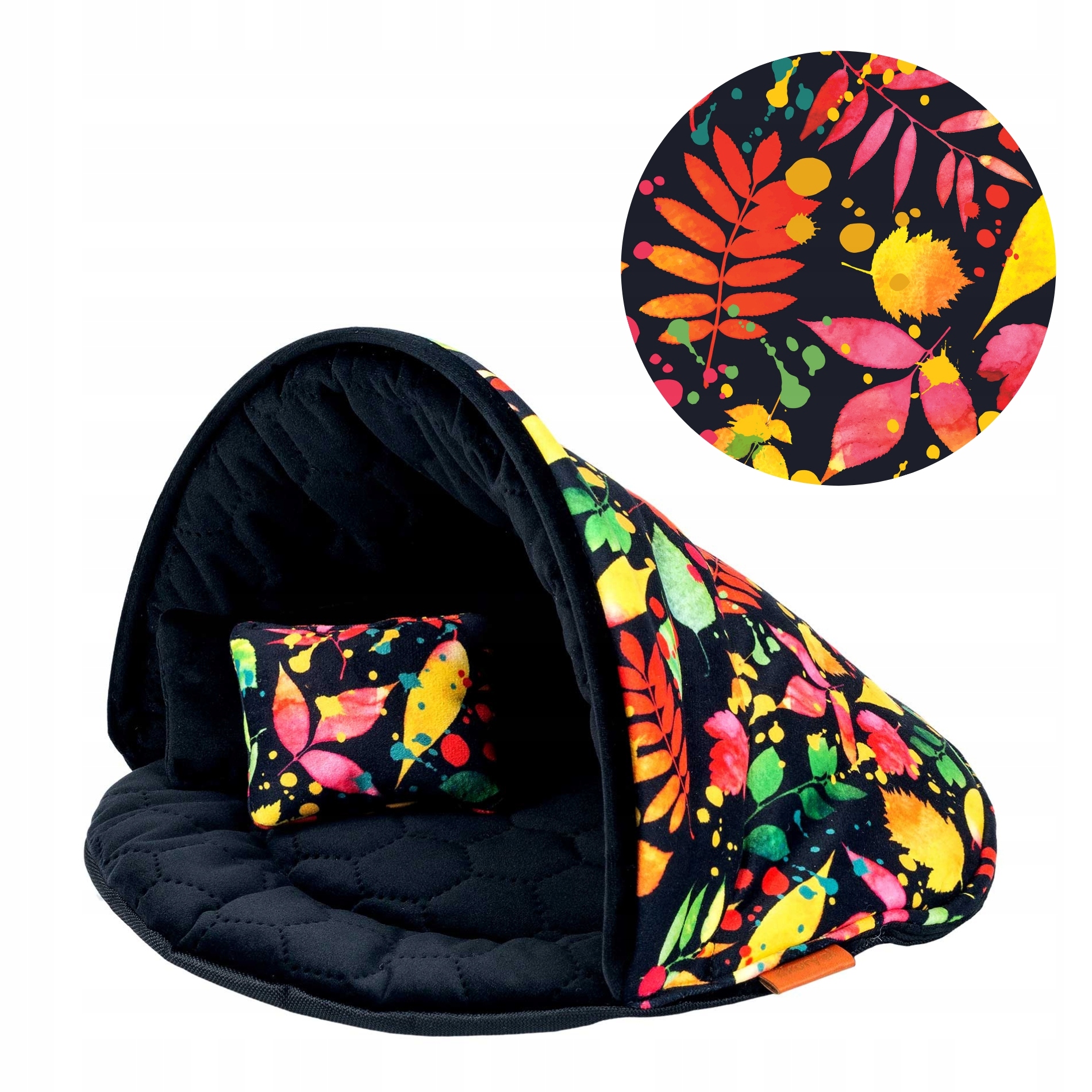 Levně Domeček Potah pro malého psa 50x50x34 cm Xs Ukory Černé s barevnými listy