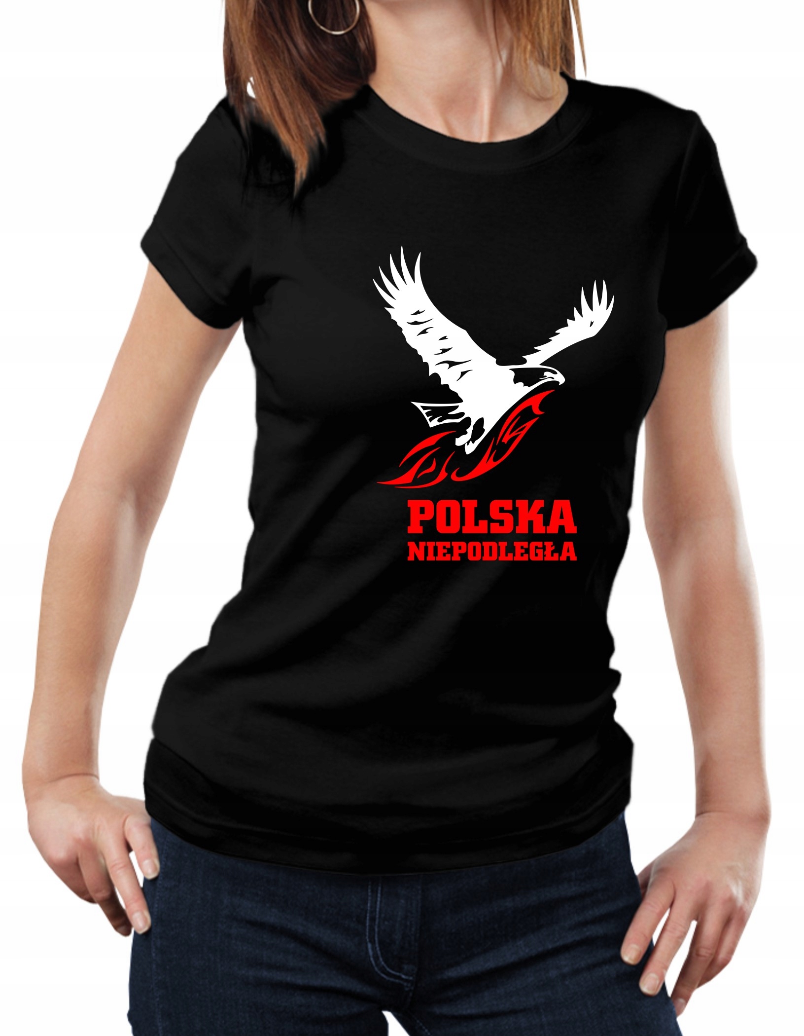 

Damska Koszulka Patriotyczna Czarna Bawełna r.XL