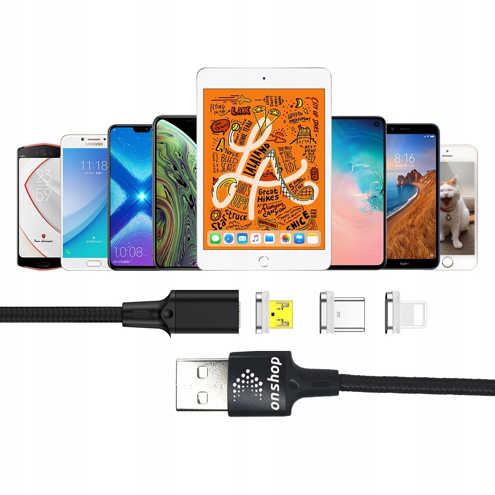 KABEL MAGNETYCZNY ONSHOP TYP C Nylonowy 1M 3A QC Złącza USB - USB typ C