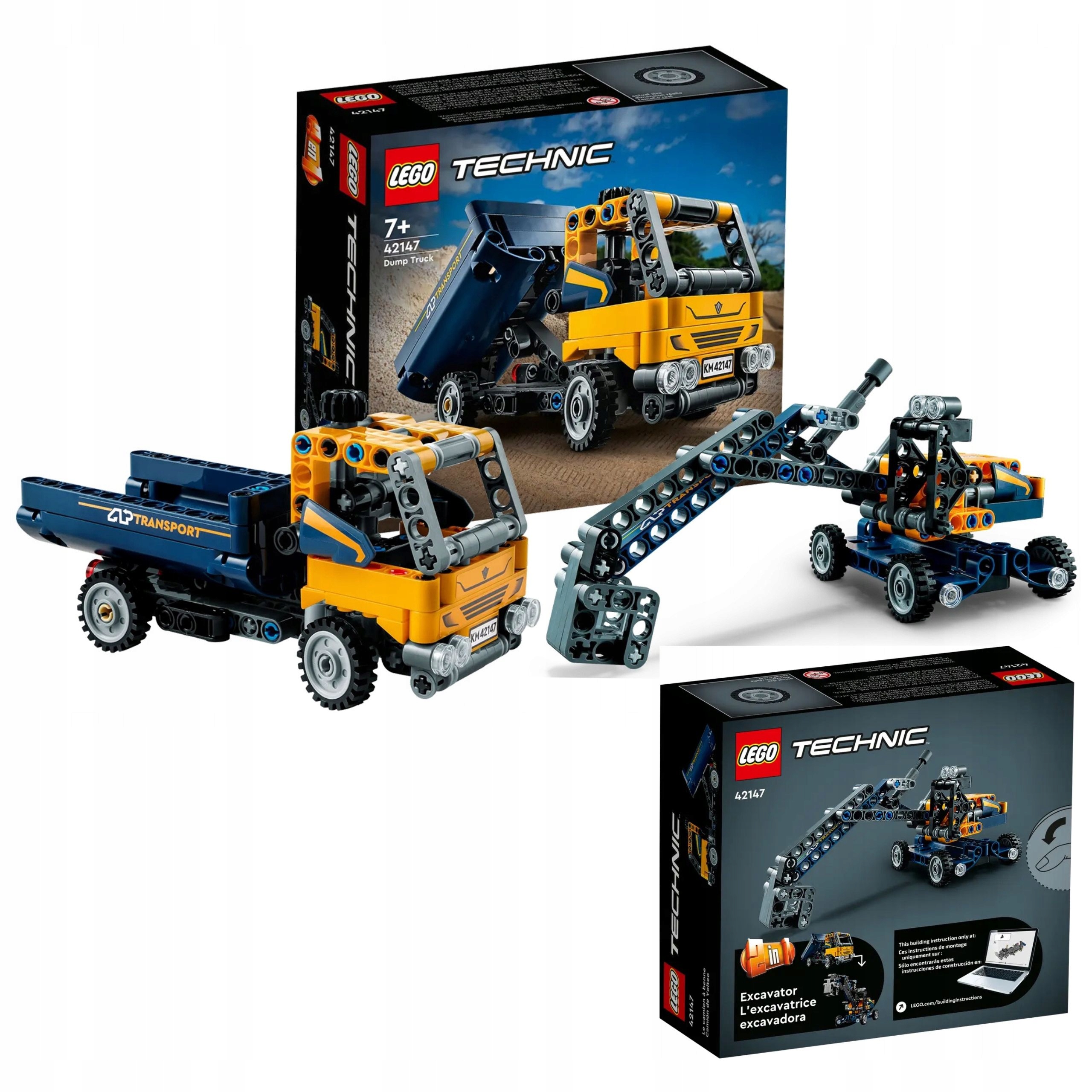 Klocki Lego Technic Wywrotka Ciężarówka Koparka 2W1 42147 Dźwig
