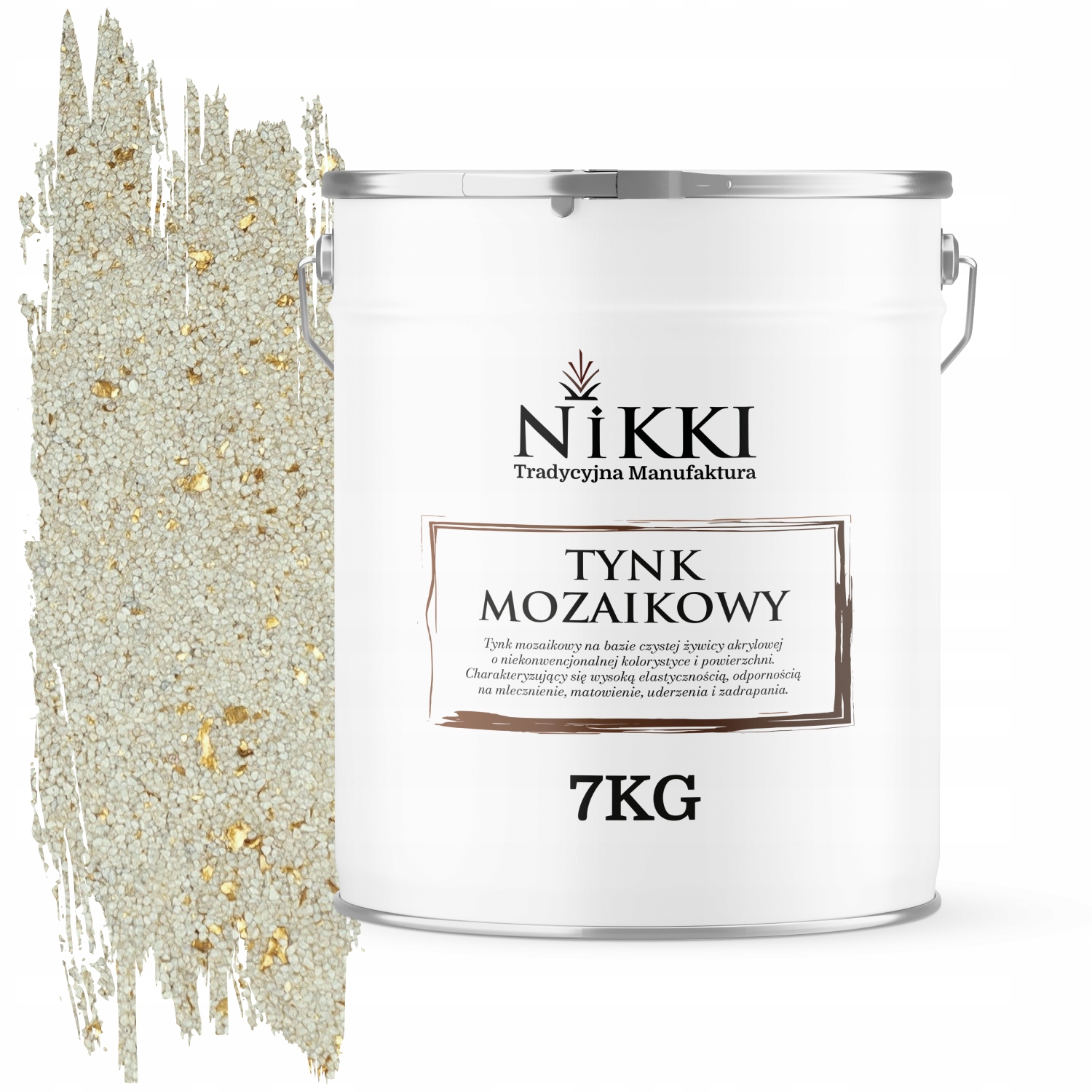 Tynk Mozaikowy Żywiczny 7KG Wewnętrzny Zewnętrzny Biały Ze Złotą Miką M08
