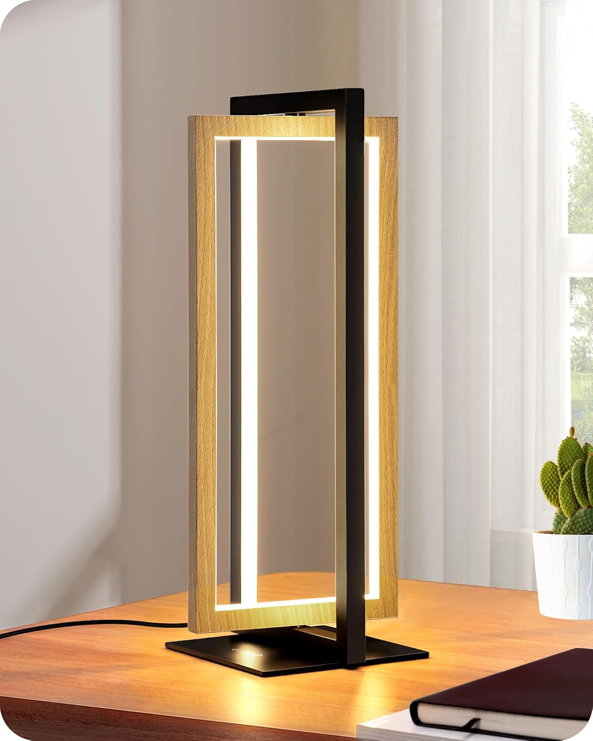 Stolná Led Lampa Dotyková Stmievateľná 3 Farby Drevo 18W 750LM