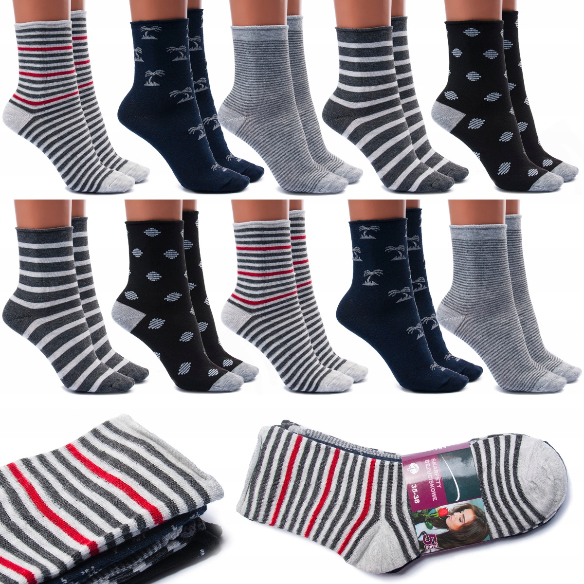 

10x Bezuciskowe Bawełniane Skarpety Damskie 39-42