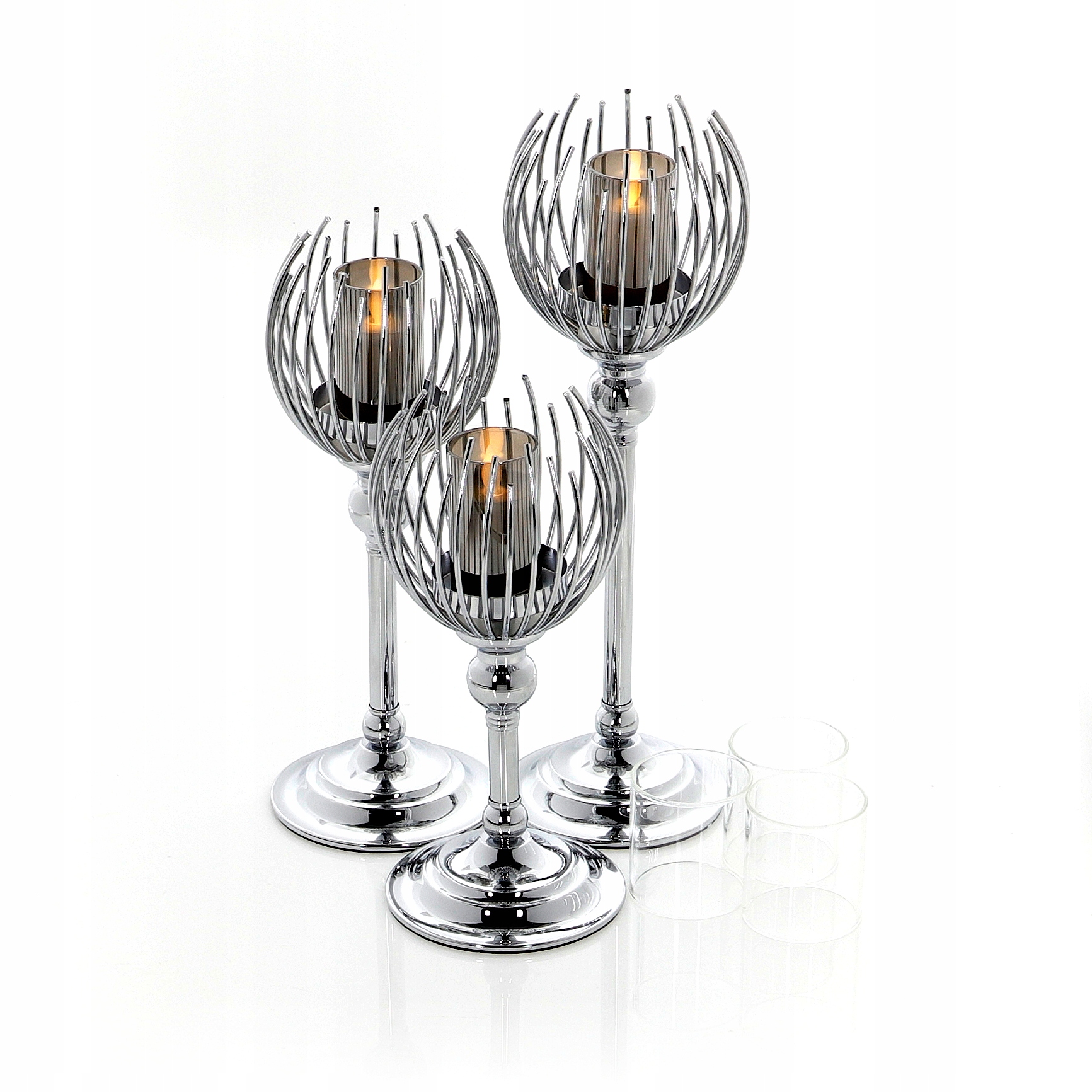 

Srebrny świecznik lampion glamour Torino 3szt XXL