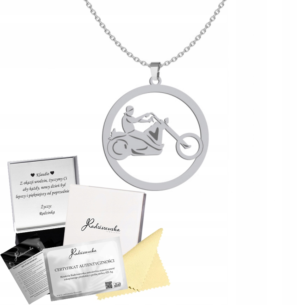 Stříbrný Náhrdelník Motocykl Chopper Řetízek Narozeniny Gravírování Bonus 925
