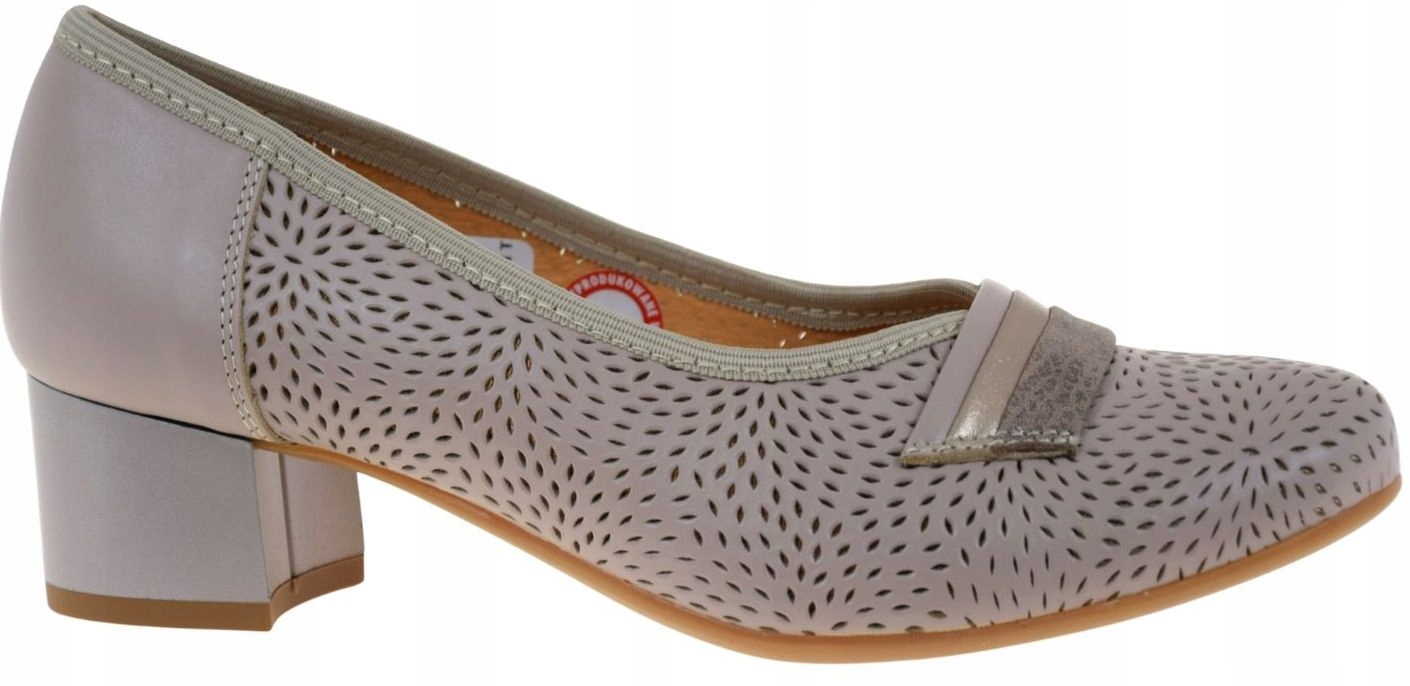 Béžové dámské kožené lodičky na podpatku elegantní Galant 4062 VEL.38