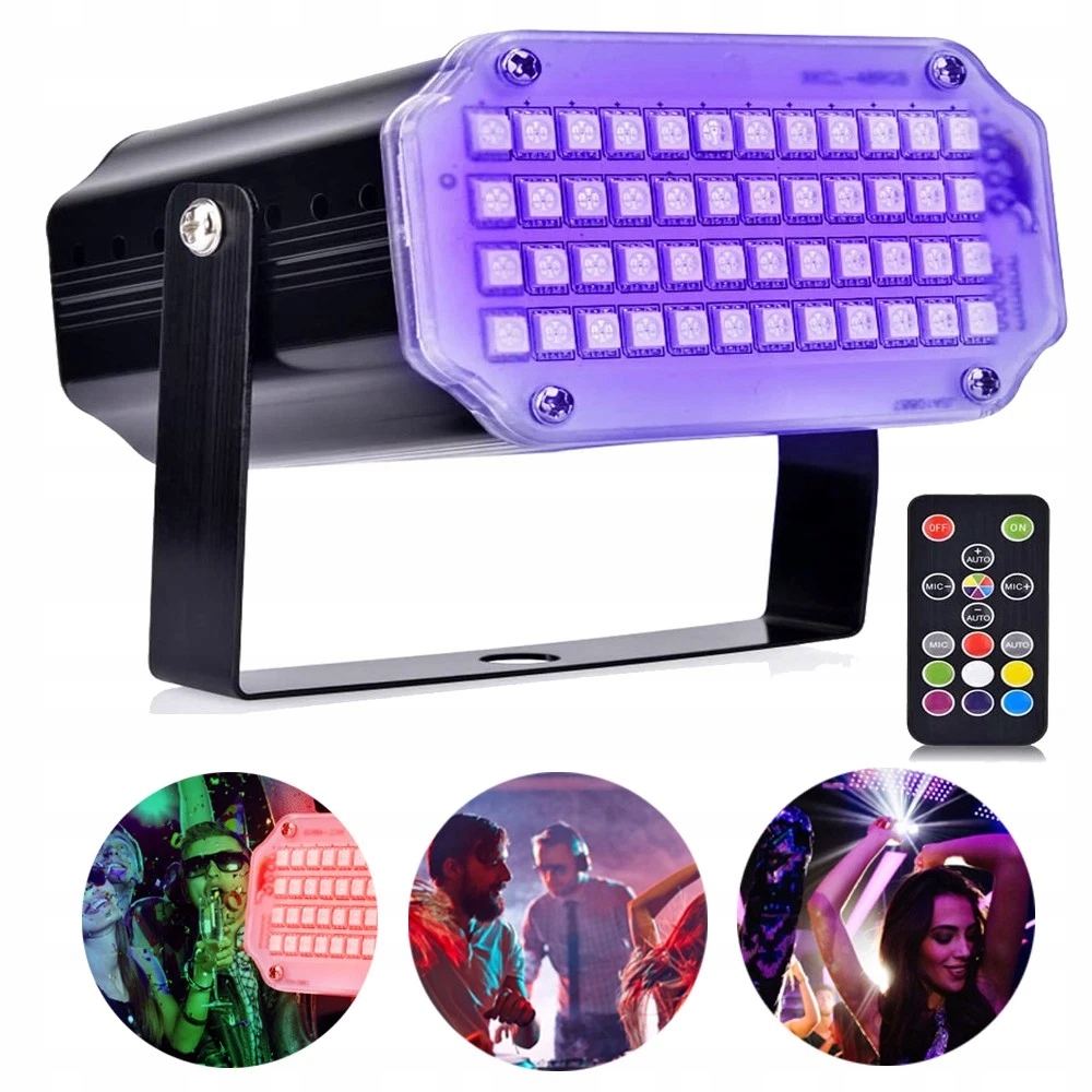 LAMPA STROBOSKOPOWA 48 LED RGB ŚWIATŁO STROB BAR IMPREZA WESELE KARAOKE