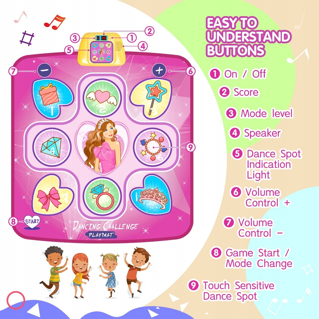 MATY DO TAŃCZENIA DLA DZIECI 5 TRYBÓW GRA MUZYCZNO-TANECZNA RÓŻOWY Marka bez marki