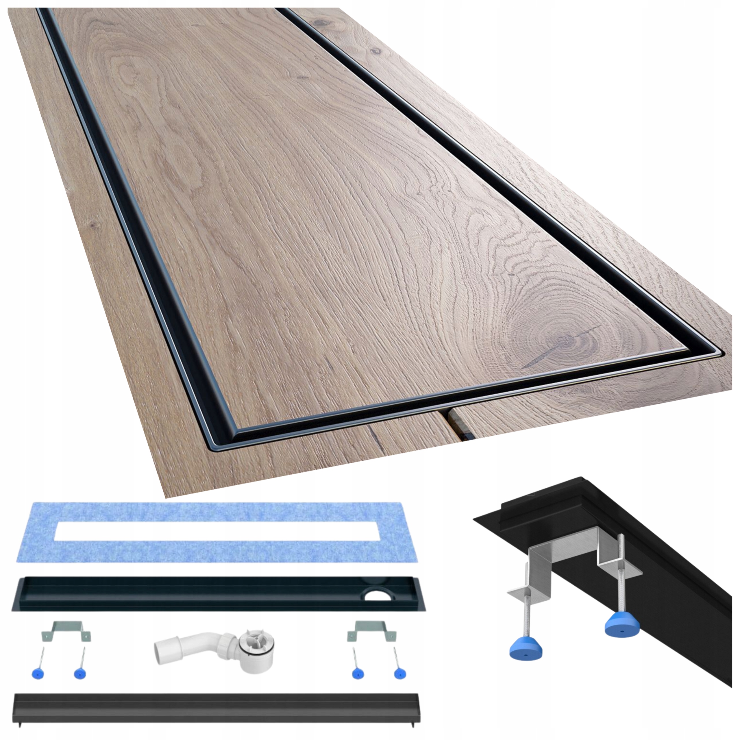 Lineárny odtok 60 cm bočný čierny pod dlažbu Waterway kompletná sada