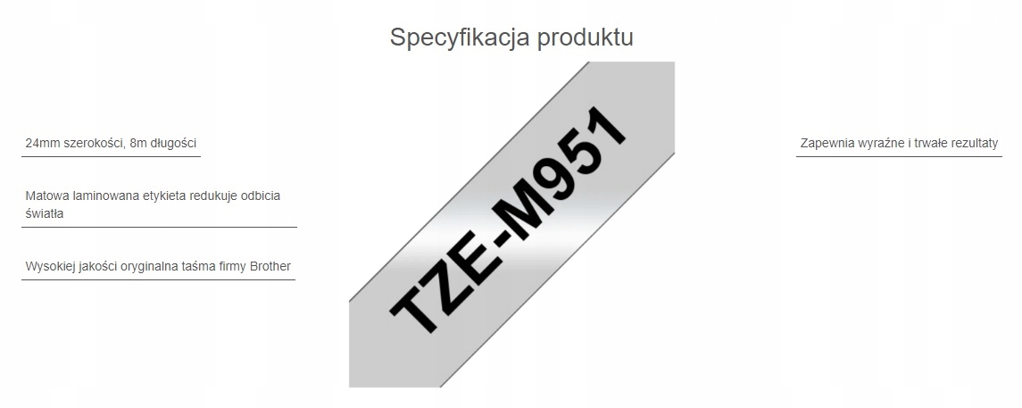 Brother TZEM951 TZE-M951 24mm czarne/srebrny matte Kolor srebrny