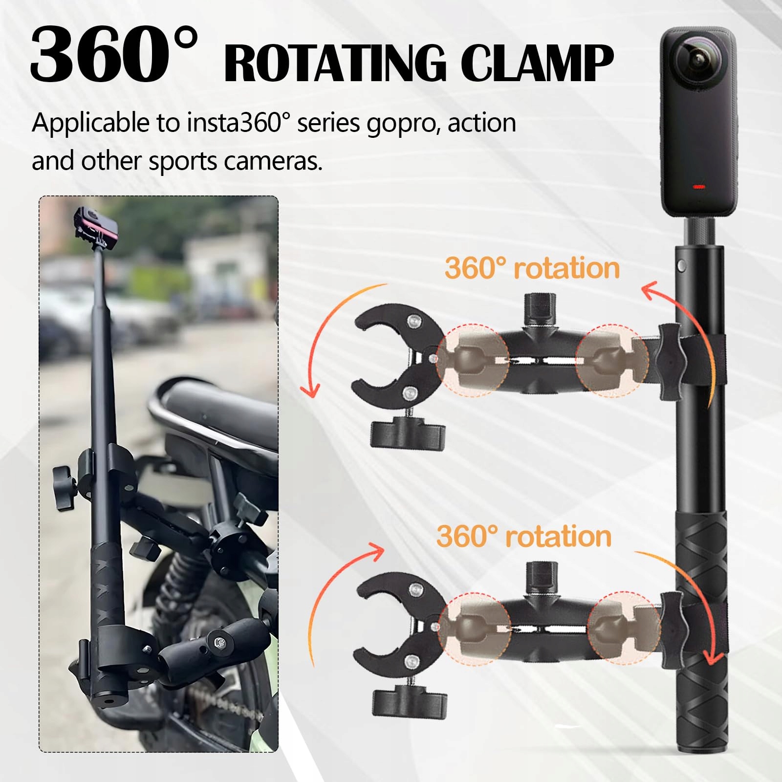 Uchwyt Motocyklowy Do Insta360 X4 X3 X2 Selfie Stick 360 Stopni YSISLYBIN — miniatura 5