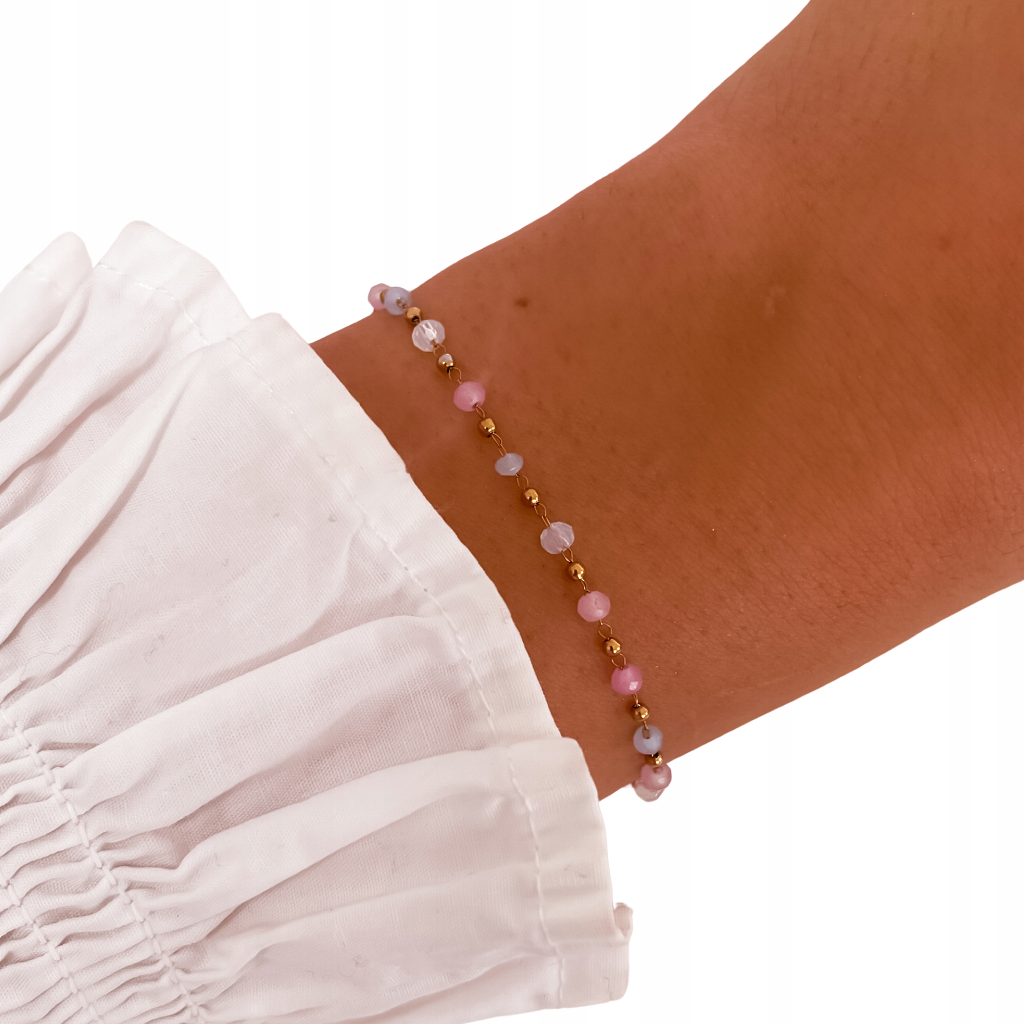 pozłacana bransoletka z koralikami stal szlachetna kolorowe koraliki prezen