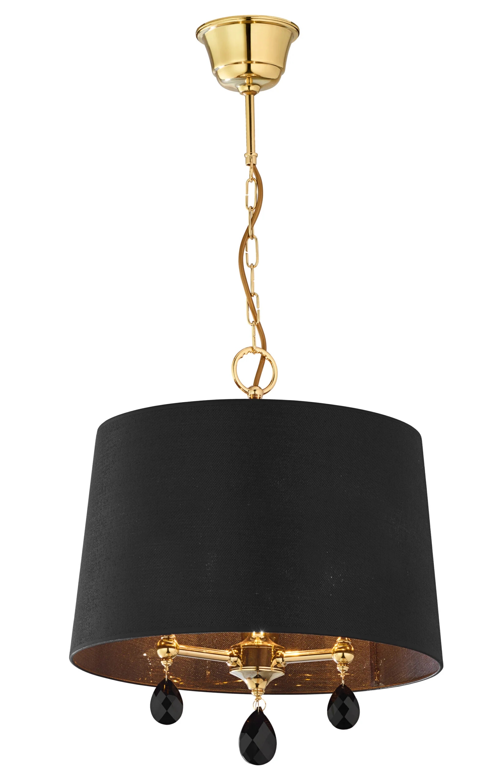 Závesná lampa Jupiter Egida 3xE27 15W mosadz/čierne tienidlo kolík s kryštálikom