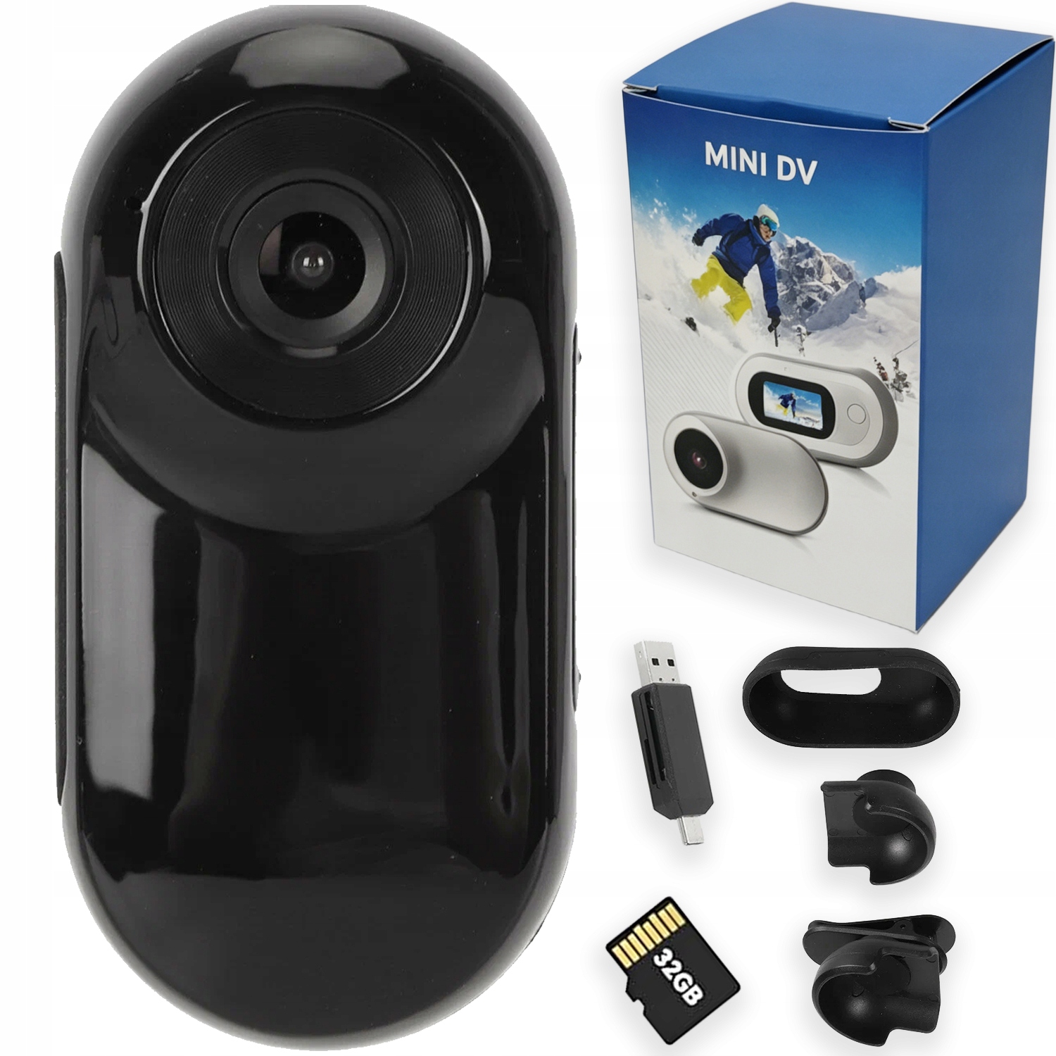Sportovní Kamera Mini 1080P Displej 1PALCOVÝ 32GB Záznamová Smyčka Pro Cestovní Lyžování