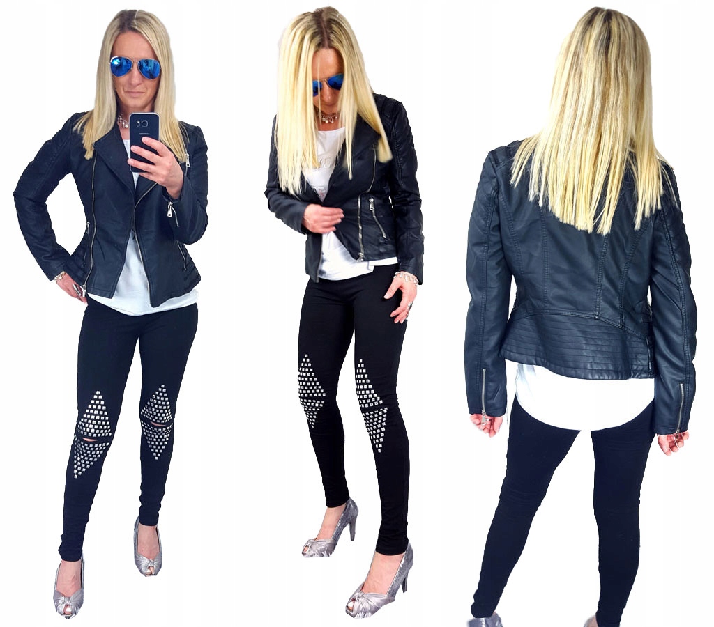 

Spodnie Legginsy Rurki Ćwieki Ripped Getry Dziury