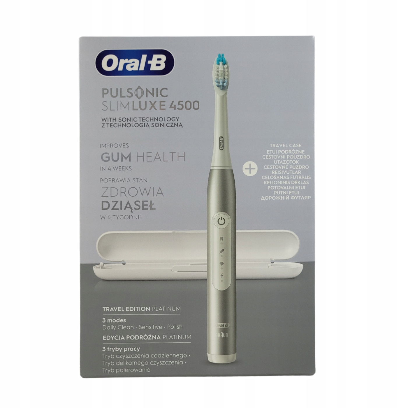 Szczoteczka Oral-B Pulsonic Slim Luxe 4500 Platyna Kolor dominujący srebrny/szary
