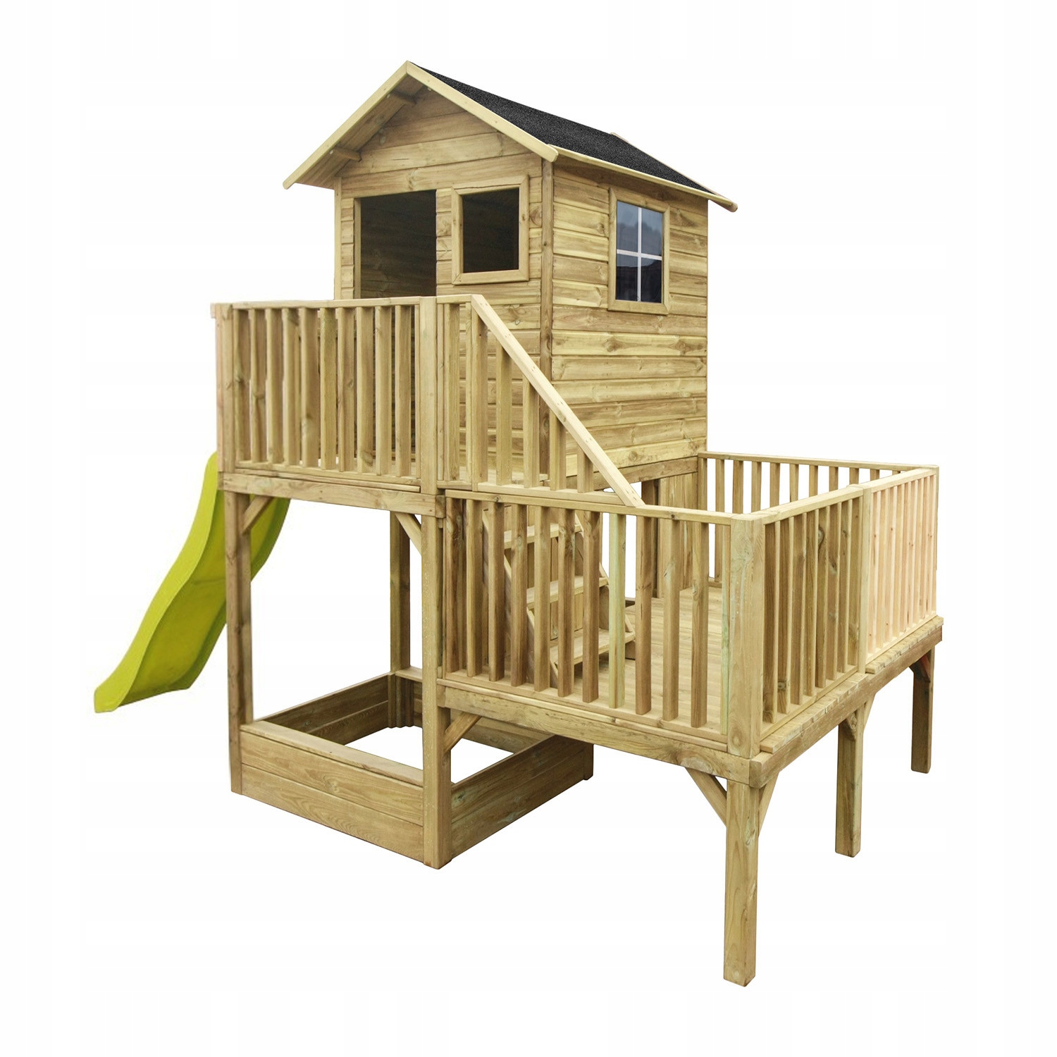 Dřevěný zahradní domek Hubert s pískovištěm skluzavka K-120 4iQ