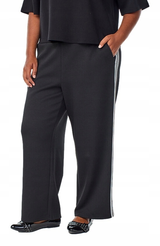 Plus Size Zizzi Pohodlné Černé Kalhoty Jednoduché Lampasy 303A 64