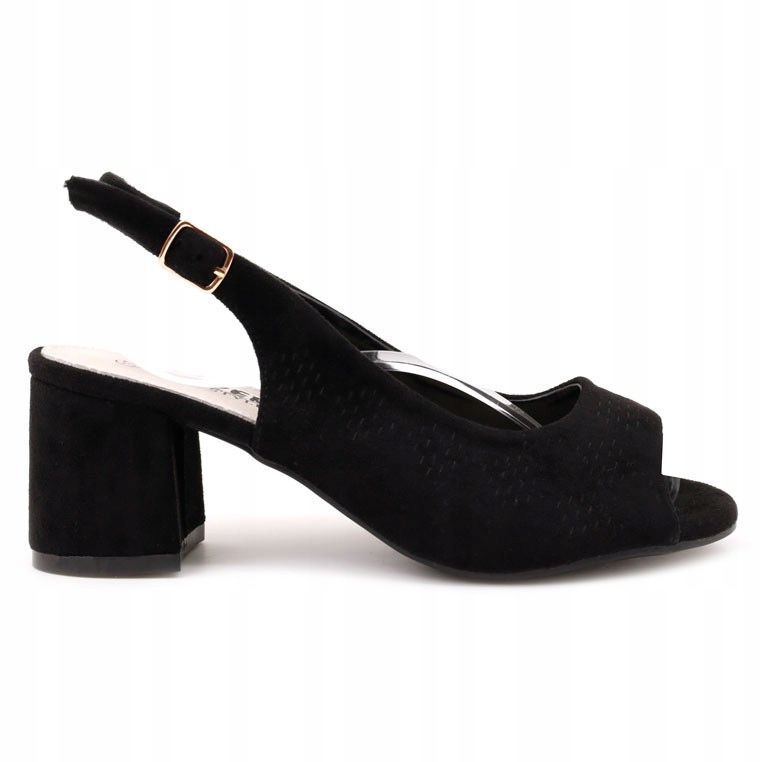 Sandały damskie na słupku czarne zamszo