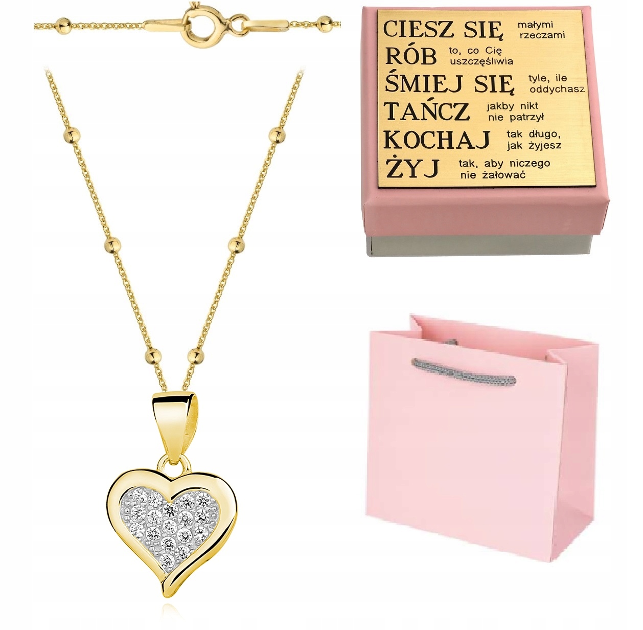 Zlatý náhrdelník Srdce se zirkony Stříbro Gravírování