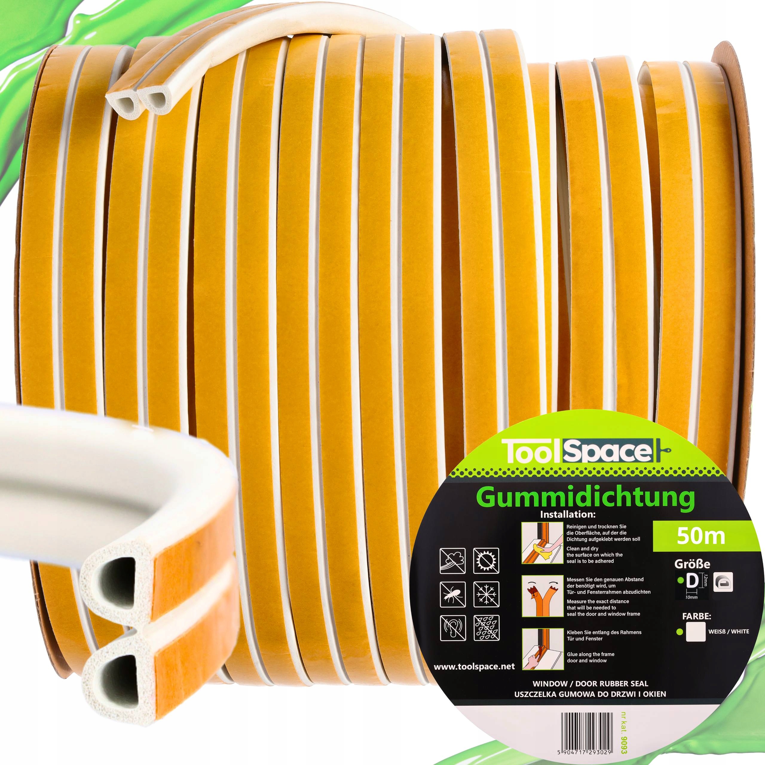 Samolepicí těsnění na okna dveří Garáž typ D 12x10 Bílé 50 m Silné