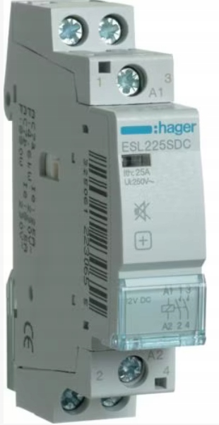 Stycznik cichy 12VDC 2NO 25A Hager ESL225SDC