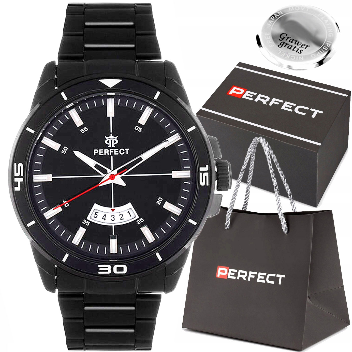Pánské hodinky Perfect černé Datumovka jako dárek Box