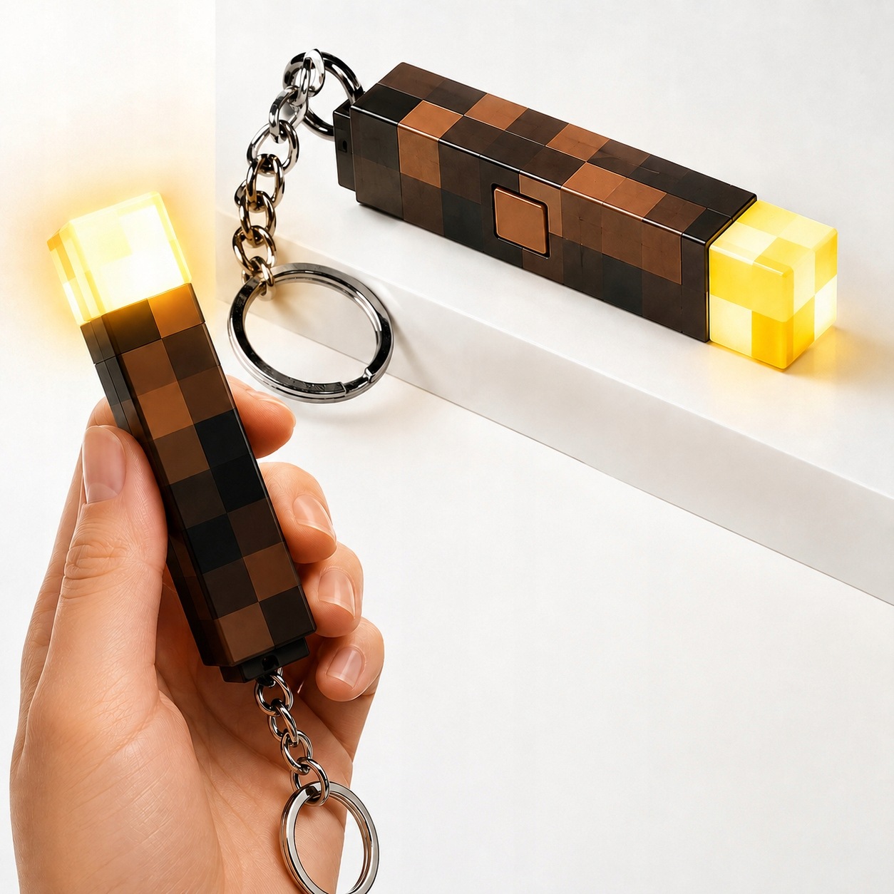 Brelok Mineblock Led Pochodnia 3D Pixelowa Latarka Usb dla Dziecka
