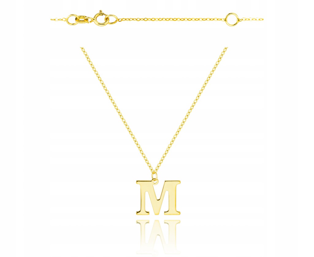 Złoty naszyjnik wisiorek 585 z literką M Grawer