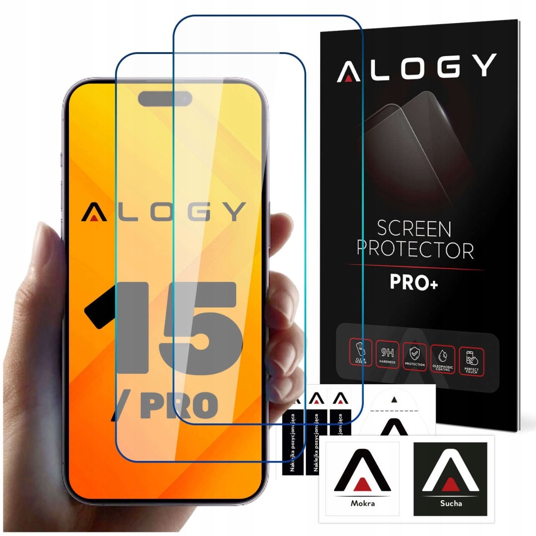 2x Szkło hartowane 9H do iPhone 15 15 Pro na ekran Alogy Screen Protector