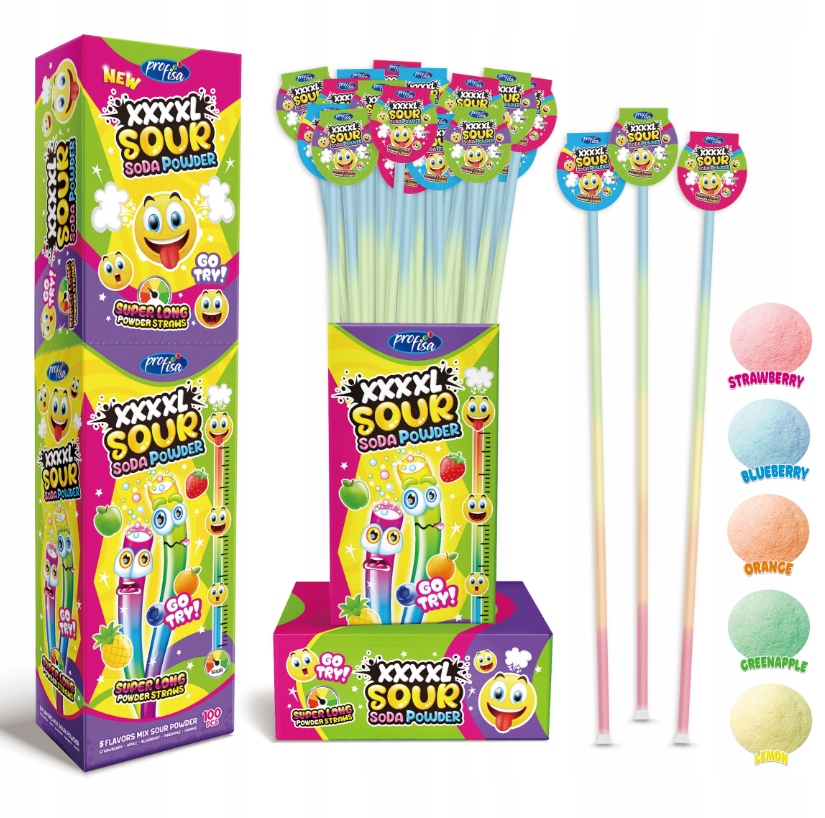Słomki oranżada XXXXL Sour Soda Powder 100 Sztuk 2,6KG