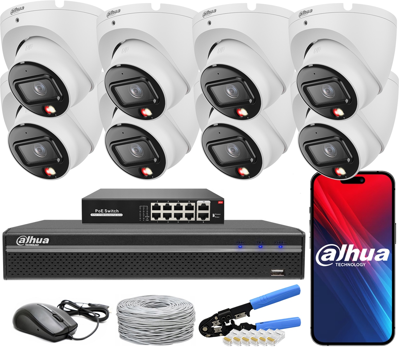 Zestaw Monitoringu Dahua 8 Kamer 6Mpx IPC-HDW1639T-A-IL-0280B-S6 PoE