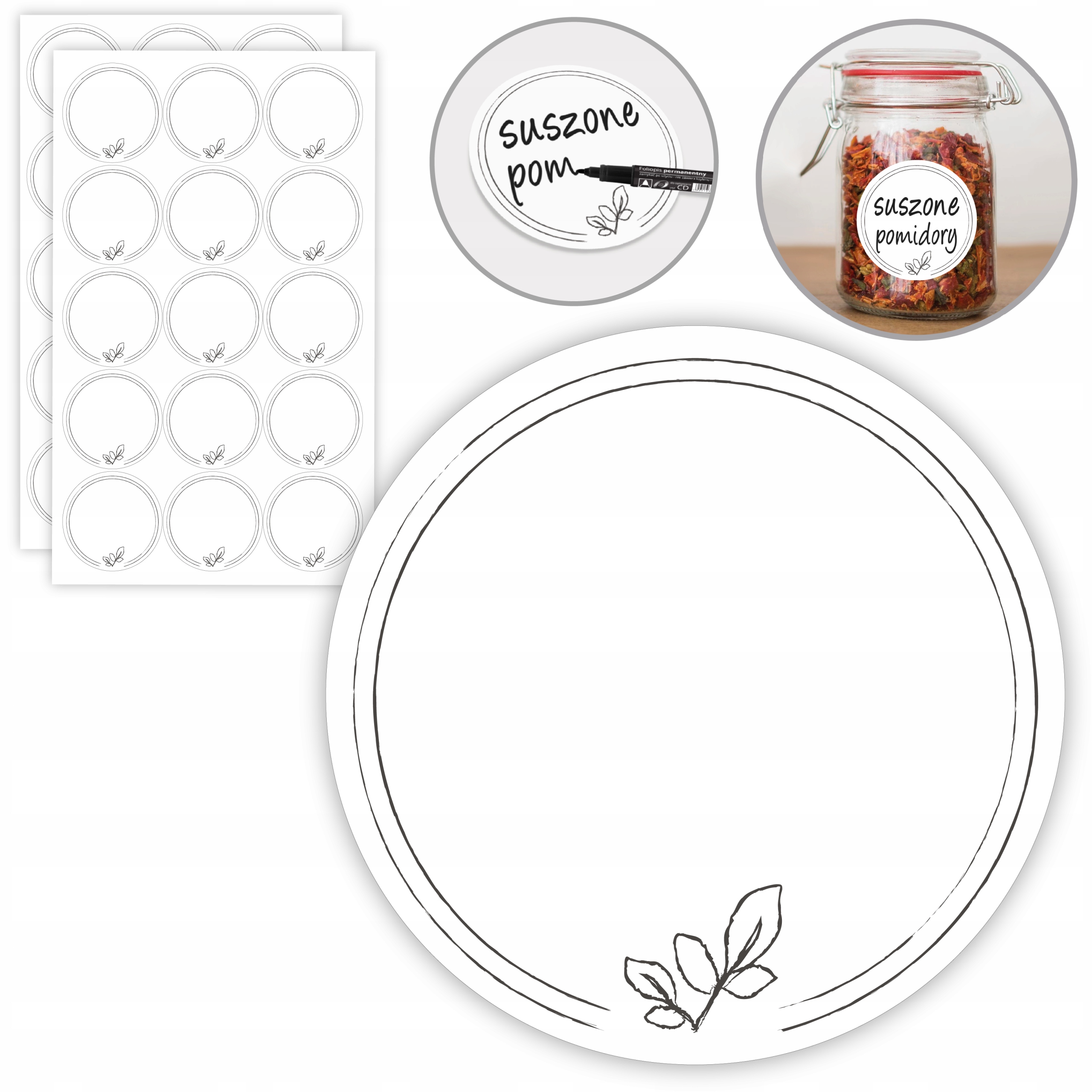 

Puste Naklejki Na Przyprawy Słoik 30szt 4cm Białe