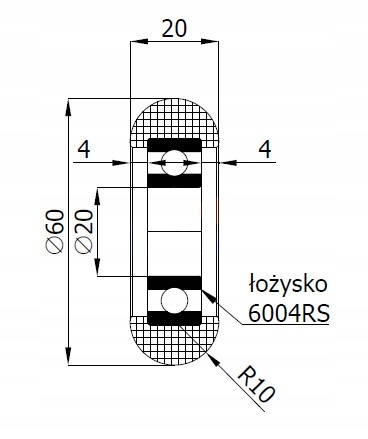 ROLKA DO BRAMY SEGMENTOWEJ UCHYLNEJ 60 mm sz. 20mm Kod producenta RC-60-20/20