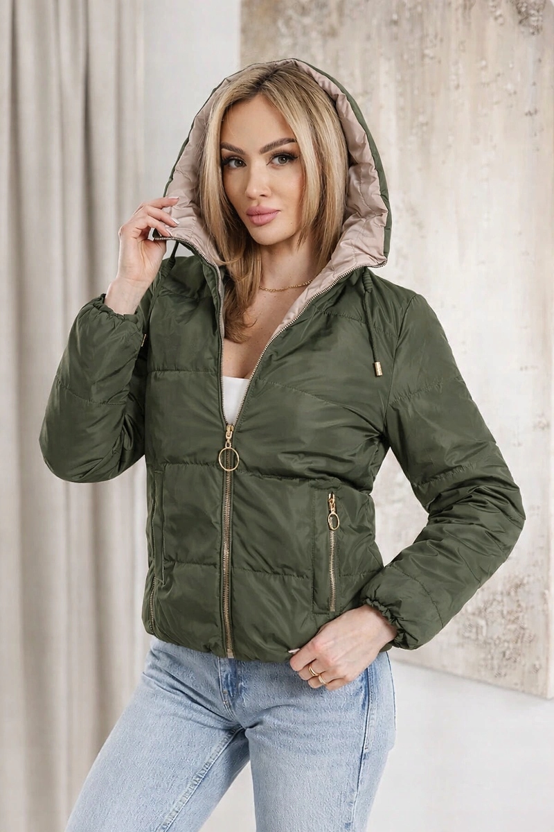 Bunda S Kapucí B8181 Khaki/béžová S (36)