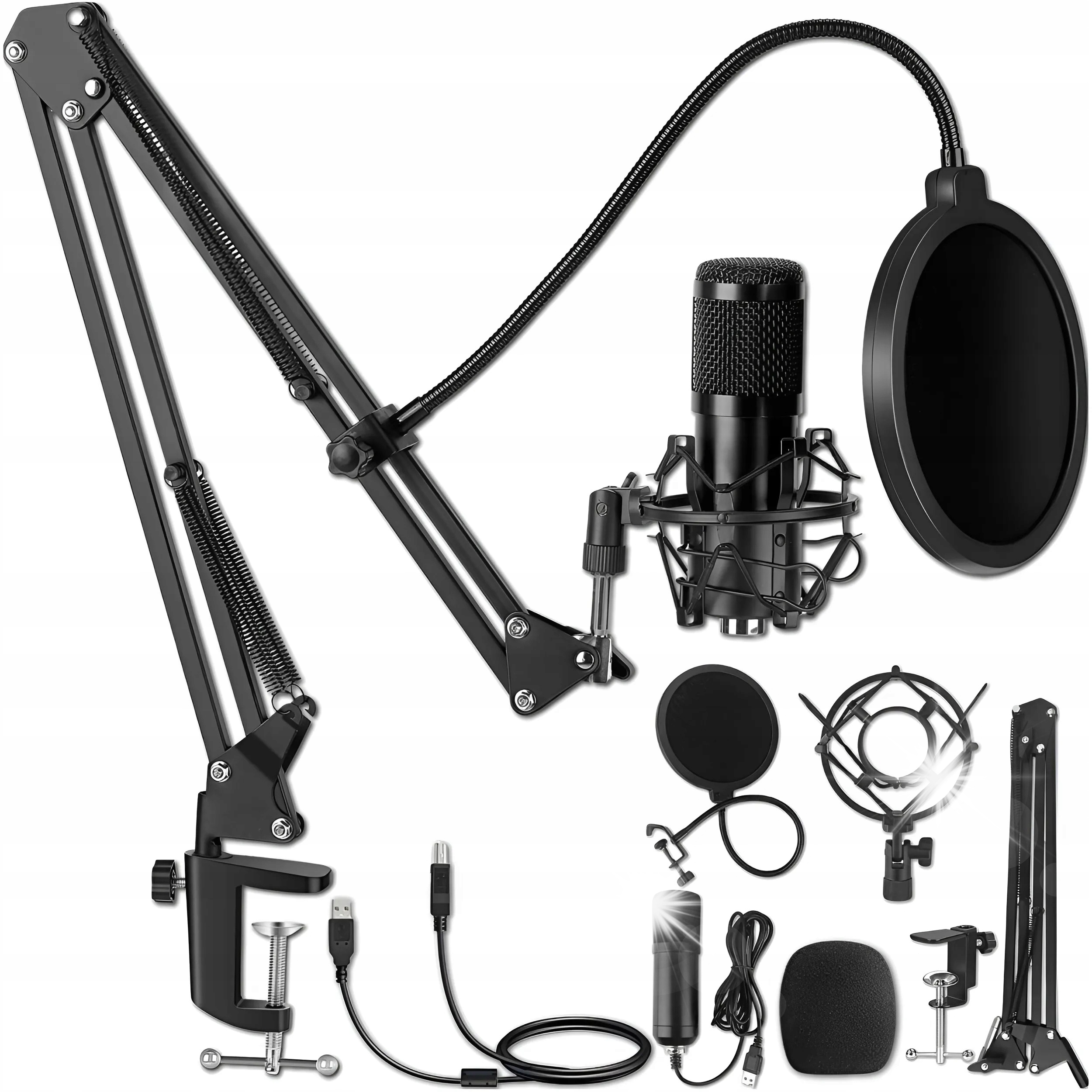 Mikrofon Studyjny Usb Jack Pojemnościowy Gamingowy Zestaw Pop Filtr Statyw