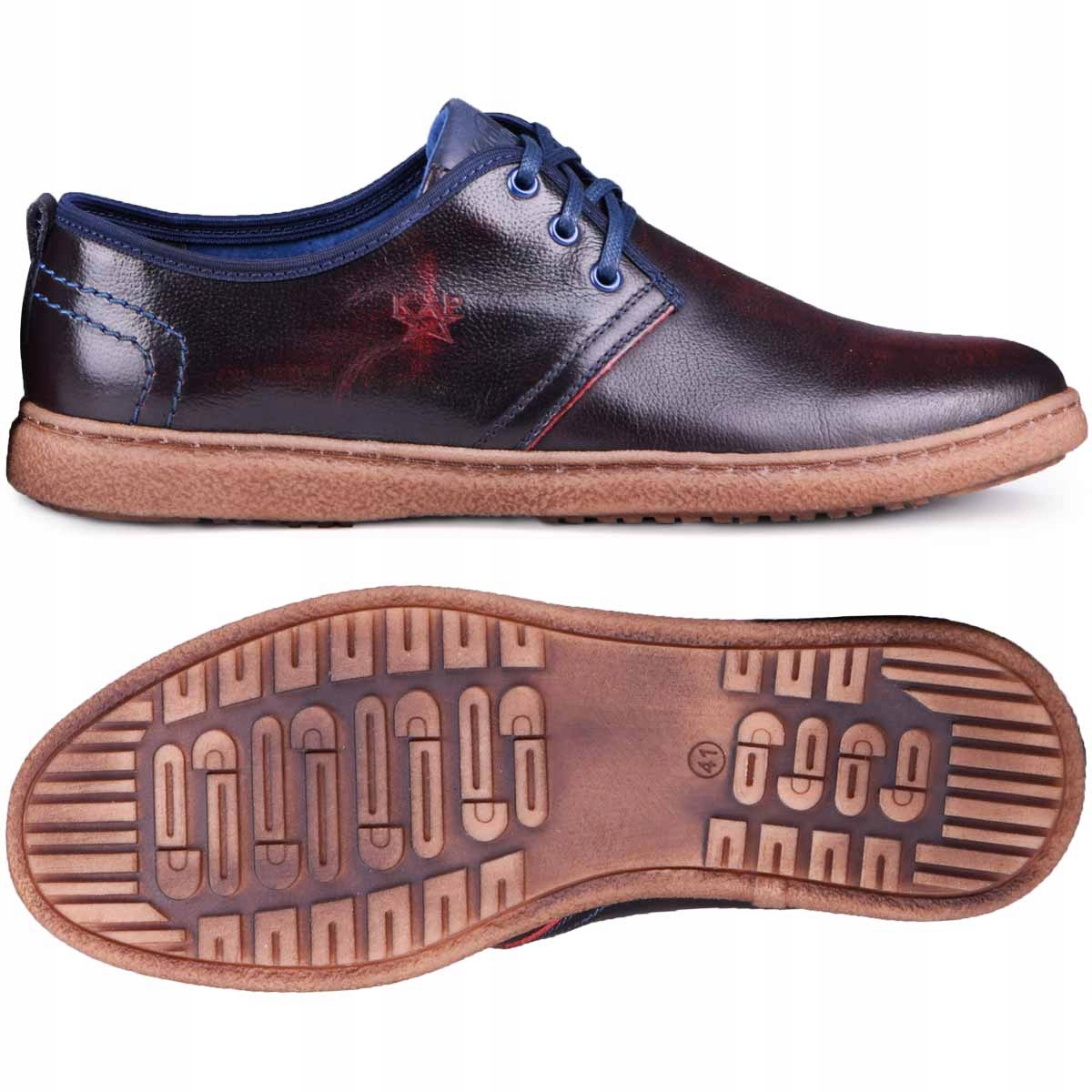 

Półbuty męskie buty skórzane sznurowane bordowe 44