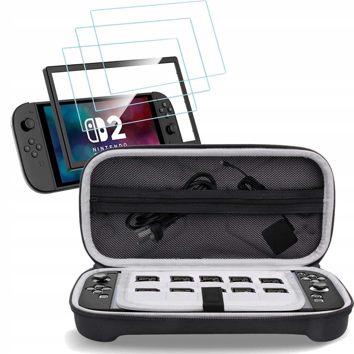 Etui pancerne do Nintendo Switch 2, wzmocniona walizka na konsole 3 szkła