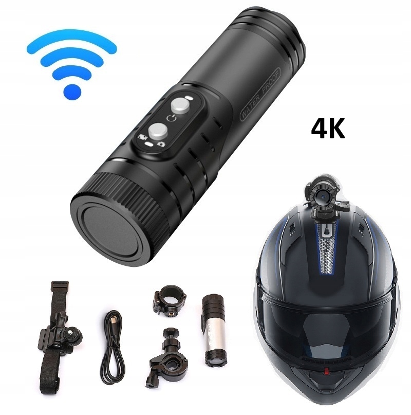 Mini Kamera Sportowa 4K WiFi Kask Motocyklowa Rowerowa Wodoodporna Pov As