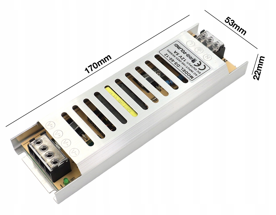 ZASILACZ 12V LED 60W 5A Slim Montażowy Modułowy Do Taśmy MONO RGB Waga produktu z opakowaniem jednostkowym 0.1 kg