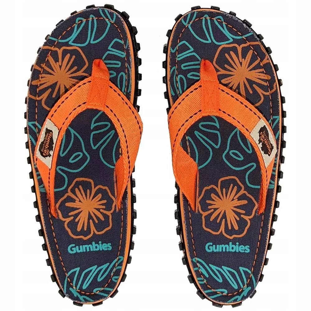 Gumbies Islander Žabky Unisex Oranžové s Květem Ibišku Velikost 38