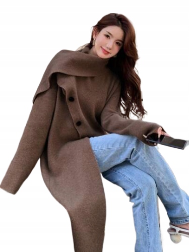 PONCZO DŁUGIE BRĄZOWE DAMSKIE NA CO DZIEŃ S Ł_A