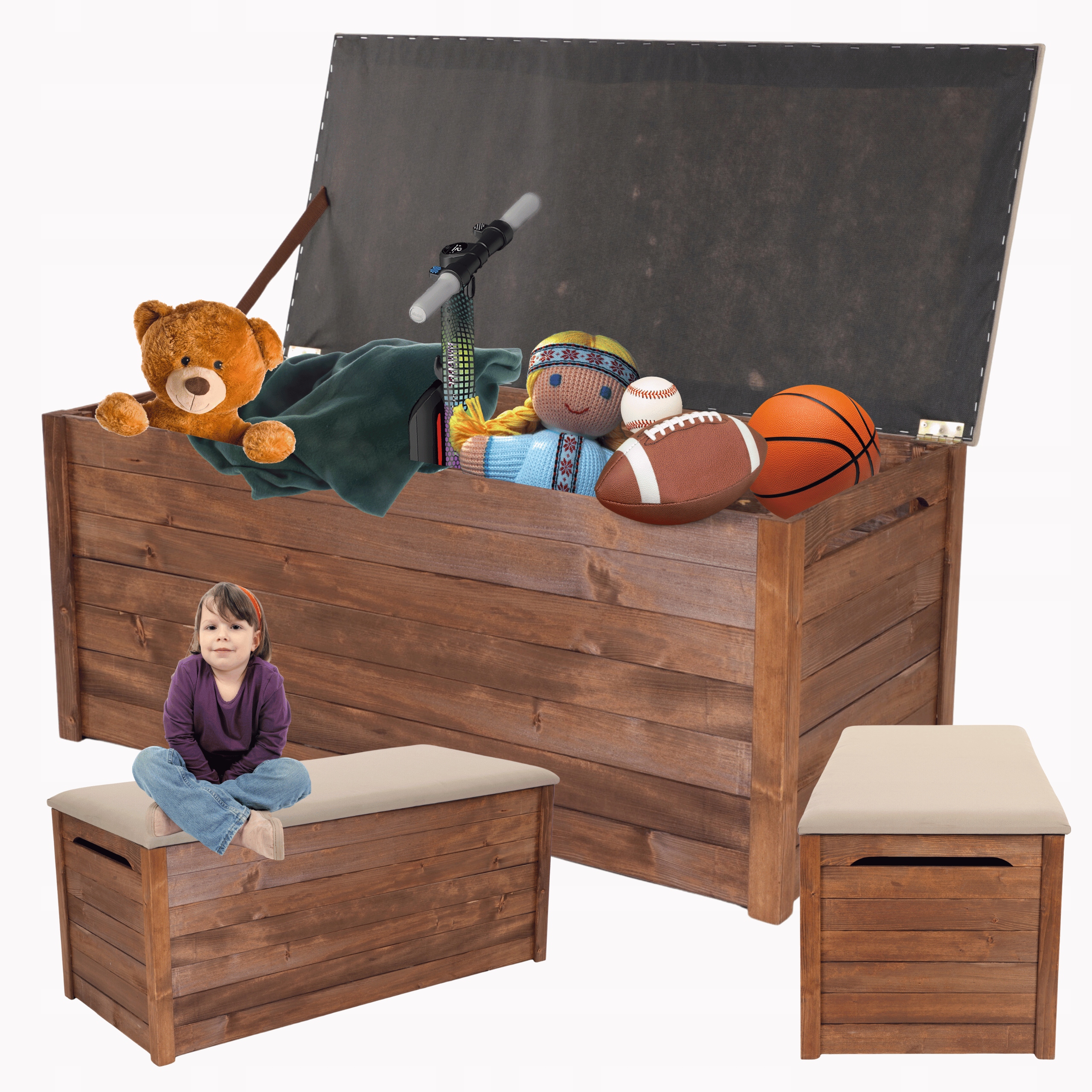 Drevená skrinka na balkón, terasu, kufor so Sedadlom, 270 l, Priestranná